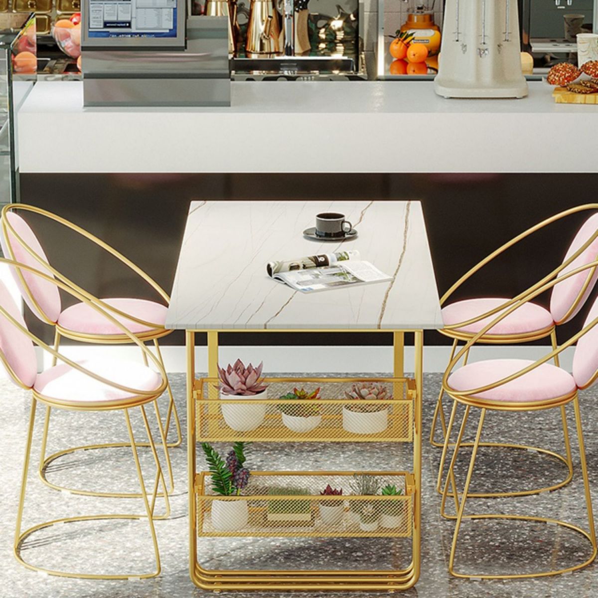 Traditional Luxury Dining Table Metal Double Gold Pedestal Table with Storage Clearhalo 'Dining Tables & Seating' 'Dining Tables' 'dining_table' 'furn' 'furn_dining_table' 'Furniture' 'furniture_dining_table' 'Kitchen & Dining Furniture' 1200x1200_32f47851-3c8b-4456-af49-4f098af539e4