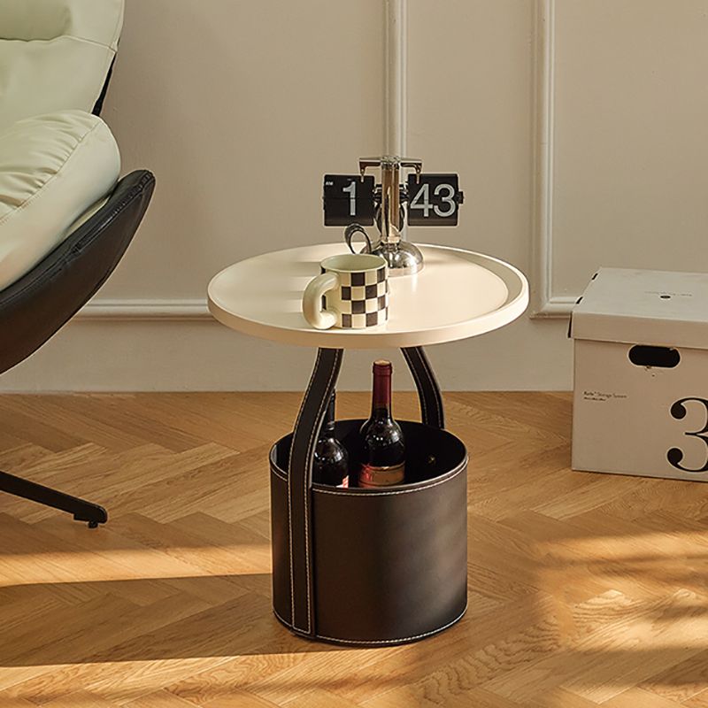 コンテンポラリーラウンドサイドエンドテーブルレザーペデスタルエンドテーブル
