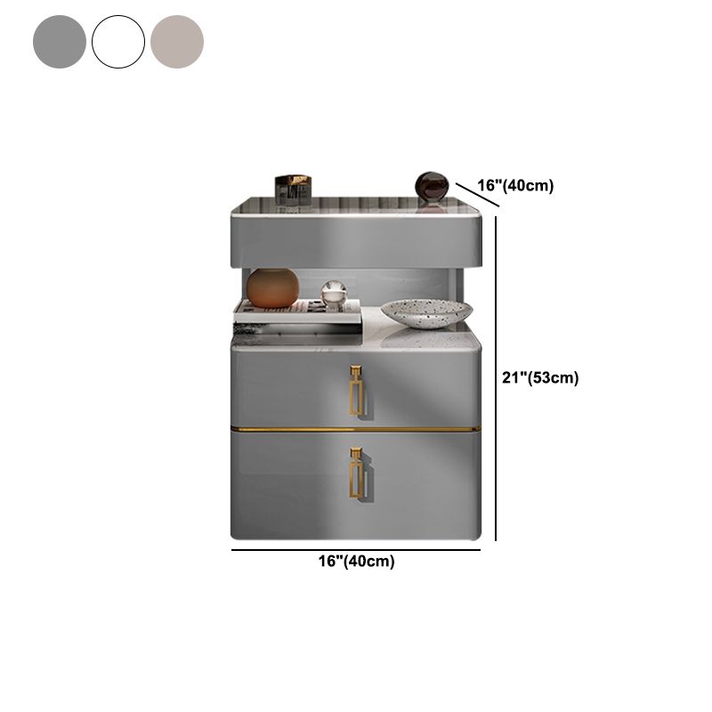 Modern 21 inch H Nachttafel Open opslag 2-ladjes Stone Top Nightstand