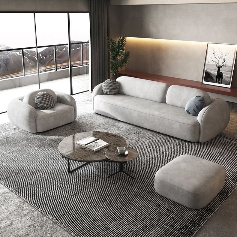 Zeitgenössisches 2/3-Sitzer-Sofa in grauem Kunstleder-Rundarmofa