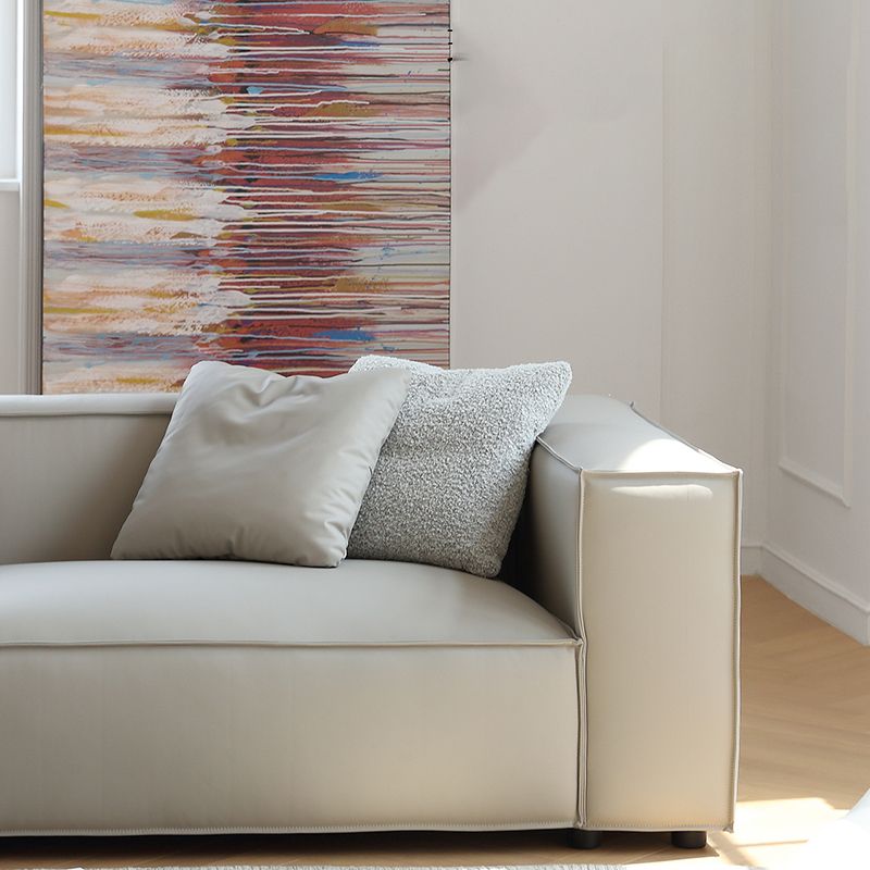 Modern 3/4-seater Leather Sofa Stationary Square Arm Sofa in Gray