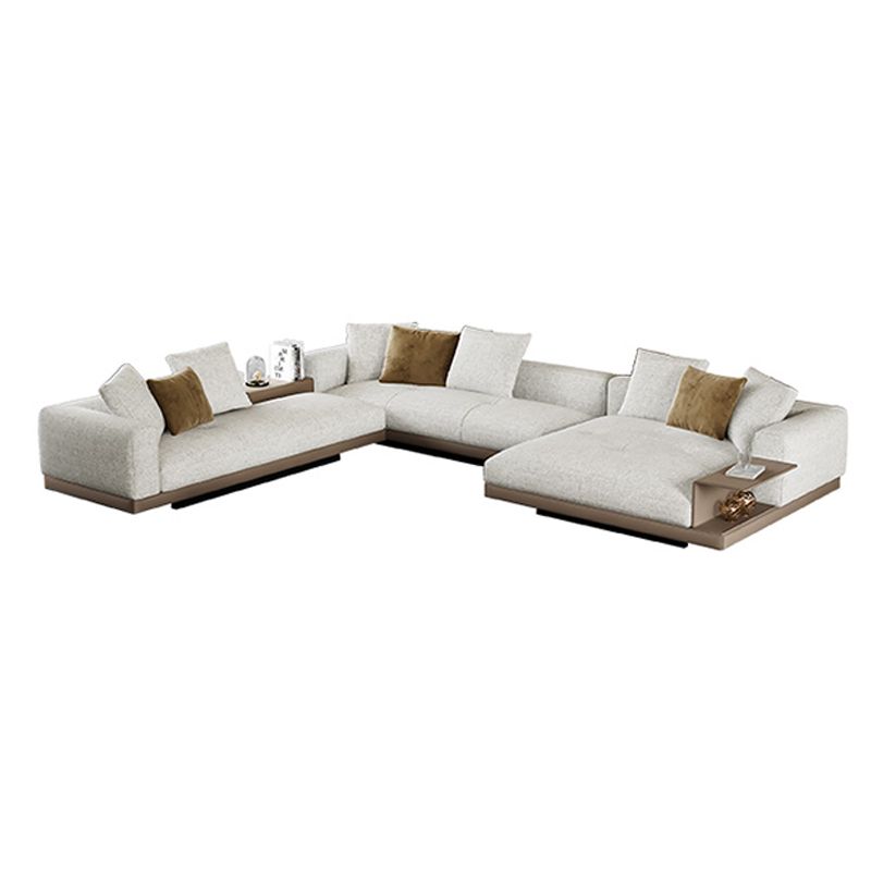 Farmhouse Sectional Sofa with Square Arms in Beige Linen Blend Clearhalo 'furn' 'furn_sectionals' 'Furniture' 'Living Room Furniture' 'Sectionals' 1200x1200_32fb8d77-7cc9-4e55-ad4b-f88fc7ef5a4d