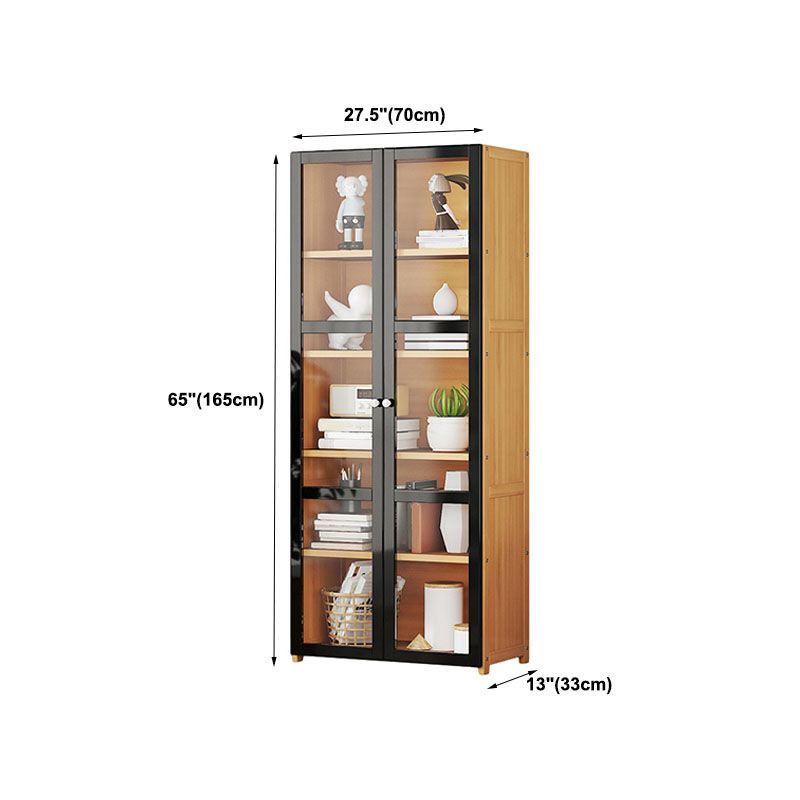 モダンなスタイルの本棚竹の閉じた本棚ホームオフィスのドア付きの本棚