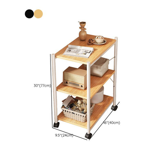 ホイールエンドテーブル2つの棚付きの木製ソファサイドアクセントテーブル