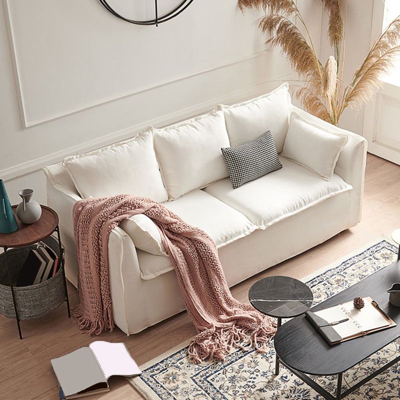 リビングルームのためのホワイトリネンコンテンポラリー標準スクエアアームソファ、アパート