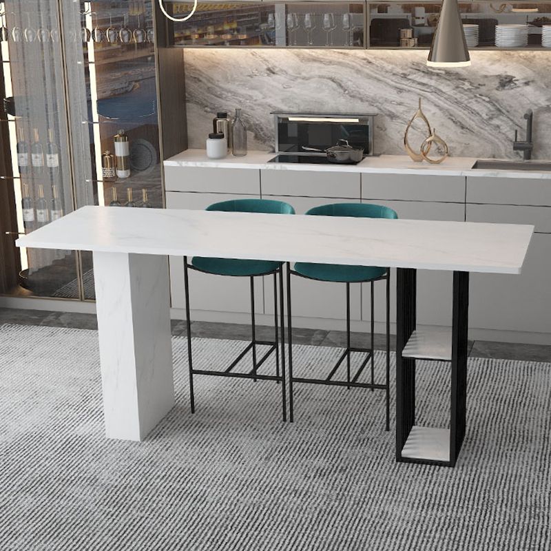 Stone Bar Dining Table Modern Rectangle Bar Table with Double Pedestal for Kitchen Clearhalo 'Bar Furniture' 'Bar Tables' 'bar_tables' 'furn' 'furn_bar_tables' 'Furniture' 'furniture_bar_tables' 'Kitchen & Dining Furniture' 1200x1200_330cfe54-98be-43eb-8189-00386c5c29ef