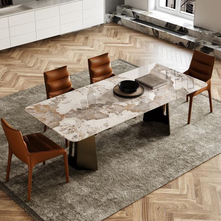 Rectangle Traditional Luxury Table Sintered Stone Table with Gold Double Pedestal Clearhalo ' dining_table' 'Dining Tables & Seating' 'Dining Tables' 'furn' 'furn_dining_table' 'Furniture' 'furniture_dining_table' 'Kitchen & Dining Furniture' 'kitchen&dining_furn' 'kitchen' 'kitchen_dining_table' 1200x1200_3311ea21-7471-48ac-b4da-59fda82a8103
