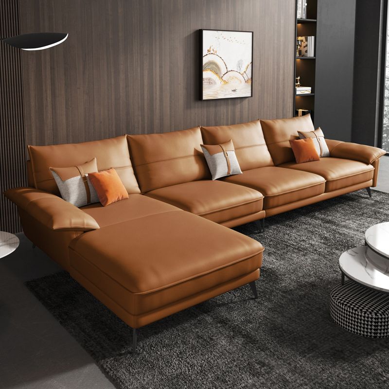 Brown Genuine Leather Sectional Sofa Set Pillow Top Arm Sectionals Couch with Pillows Clearhalo 'Furniture' 'furniture_sectionals' 'Living Room Furniture' 'Sectionals' 1200x1200_3312f8f4-fc0d-445a-a43f-52fa0191c2e1