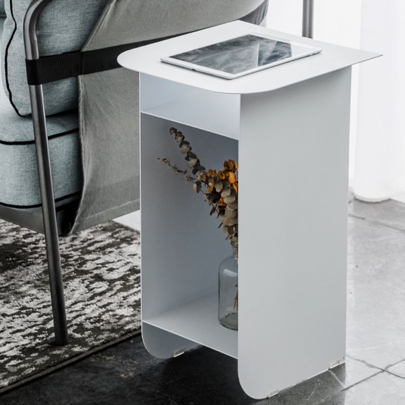 Mid-Century Rectangular Side Table Sled End Table with Shelves