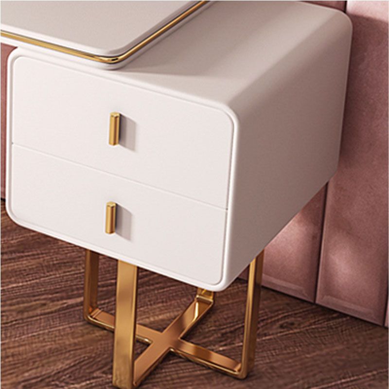 2-Drawer Glam Makeup Vanity Set Faux Leather Vanity Dressing Table