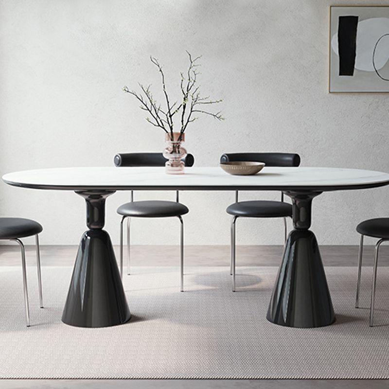 Moderne stenen ellips eettafel met dubbele voetstukbasistafel voor eetkamer