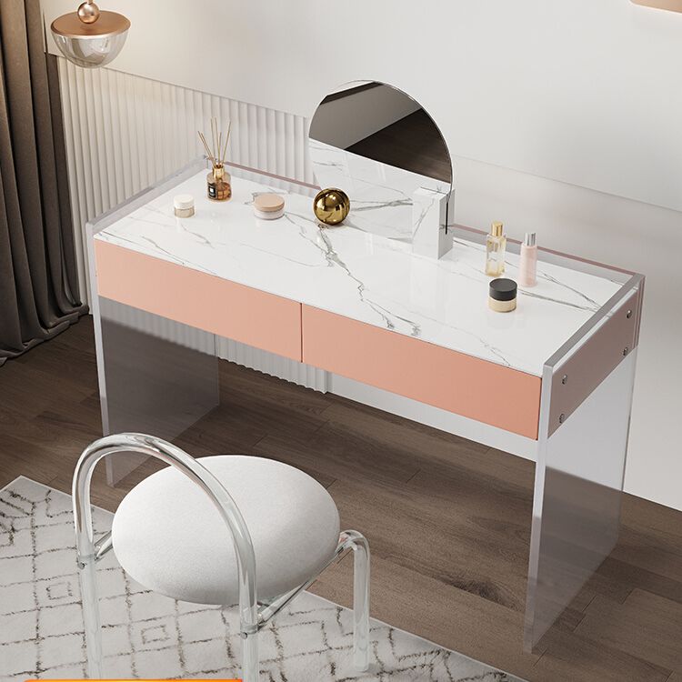 Marble /Acrylic Contemporary Makeup Vanity Set With 2 Drawer for Bedroom
