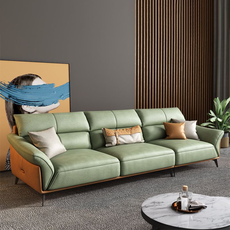 Pillow Arms Sectional Green Modern Faux Leather Living Room Sofa & Chaise Clearhalo 'furn' 'furn_sectionals' 'Furniture' 'Living Room Furniture' 'Sectionals' 1200x1200_331c76ee-0fc8-4ea3-b757-97013e317926