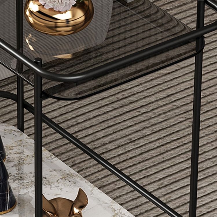 Contemporary Rectangular Side Table with Shelf, Glass Top Corner Table