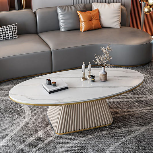 Elliptical Stone Coffee Table Pedestal 1 Single Cocktail Table - 17.72" H Clearhalo 'Coffee & Accent Tables' 'Coffee Tables' 'coffee_tables' 'furn' 'furn_coffee_tables' 'Furniture' 'Living Room Furniture' 1200x1200_3322430a-9af5-4711-ab3d-cc21167176ea