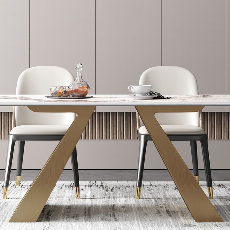 Traditional Luxury Rectangle Dining Room Table Sintered Stone Table with Gold Double Pedestal Clearhalo ' dining_table' 'Dining Tables & Seating' 'Dining Tables' 'furn' 'furn_dining_table' 'Furniture' 'furniture_dining_table' 'Kitchen & Dining Furniture' 'kitchen&dining_furn' 'kitchen' 'kitchen_dining_table' 1200x1200_33258e8a-7331-448a-9972-b9b25d4e89f9