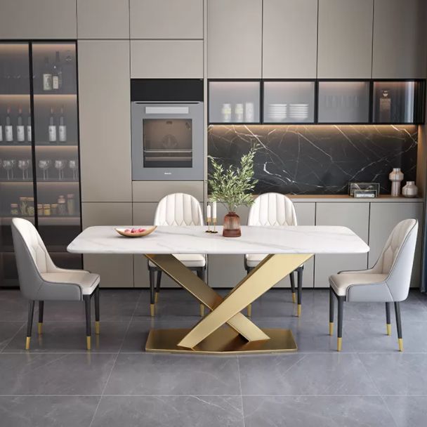 Glam Style Standard Sintered Stone Top Dining Room Set of Rectangle Shape for Kitchen Table Set Clearhalo 'Dining Room Sets' 'Dining Tables & Seating' 'dining_room_set' 'furn' 'furn_dining_room_set' 'Furniture' 'furniture_dining_room_set' 'Kitchen & Dining Furniture' 'kitchen&dining_furn' 'kitchen' 1200x1200_3325f824-3570-4eb6-94a7-d819ce0b49e2