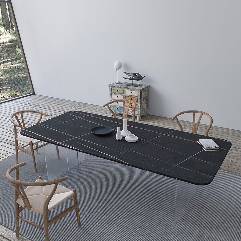 Modern Rectangle Dining Table Sintered Stone Dining Table with Clear Acrylic Double Pedestal Clearhalo ' dining_table' 'Dining Tables & Seating' 'Dining Tables' 'furn' 'furn_dining_table' 'Furniture' 'furniture_dining_table' 'Kitchen & Dining Furniture' 'kitchen&dining_furn' 'kitchen' 'kitchen_dining_table' 1200x1200_332d0e48-e2e0-4d0a-80df-9f048b1e7606