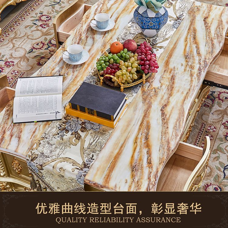 Victorian Marble Dining Table for Restaurant Rectangle Table with 4 Legs in Gold Clearhalo 'Dining Tables & Seating' 'Dining Tables' 'dining_table' 'furn' 'furn_dining_table' 'Furniture' 'Kitchen & Dining Furniture' 1200x1200_332feccd-af9c-432f-8690-93c5bda30348