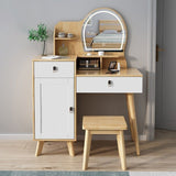 Rubberwood Vanity Set with Stool and Mirror Scandinavian Drawers Dresser Clearhalo 'Bedroom Furniture' 'furn' 'furn_makeup_vanities' 'Furniture' 'Makeup Vanities' 'makeup_vanities' 1200x1200_3331e747-3d7d-4d5b-ab6a-fc7e5cf32936