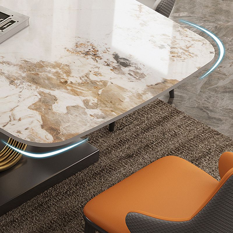 Mesa rectangular de piedra sinterizada de estilo industrial con patas de metal para uso doméstico