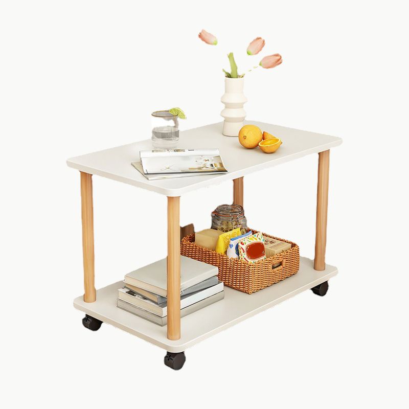 Skandinavisches Holz 4 -Bein Beistelltisch natürlicher/weißer Endtisch mit Rollen