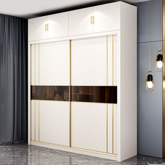 Contemporary Wooden Wardrobe White Wardrobe Closet with Sliding Door Clearhalo 'Armoires & Wardrobes' 'armoires_wardrobes' 'Bedroom Furniture' 'furn' 'furn_armoires_wardrobes' 'Furniture' 1200x1200_334150b8-28fe-46b3-b549-143ddcbfbf5c