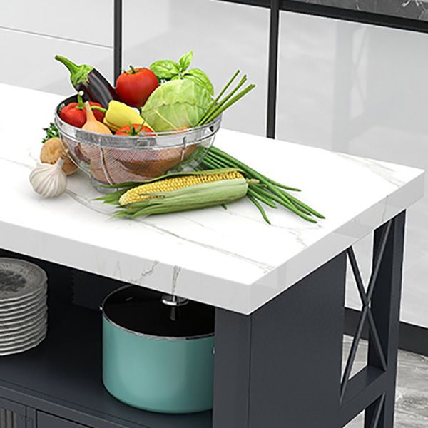 モダンな大理石の島のテーブルダイニングルームのキッチントロリーと収納キャビネット