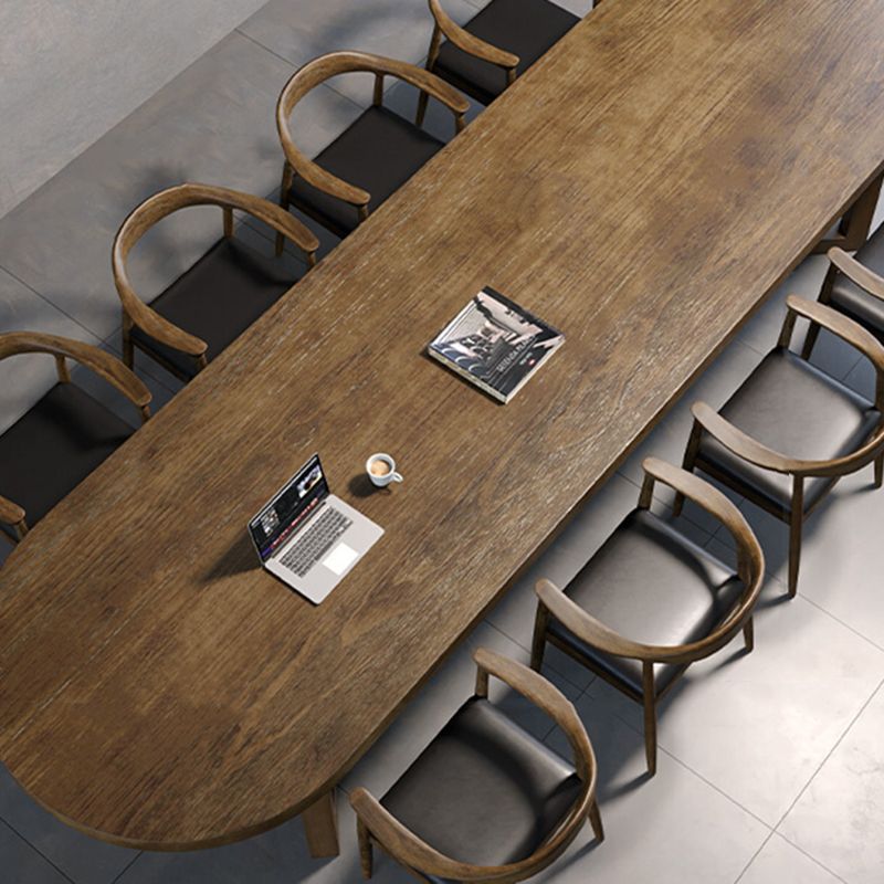 Escritorio de escritura industrial de 29.25 pulgadas H escritorio de oficina ovalada de madera maciza