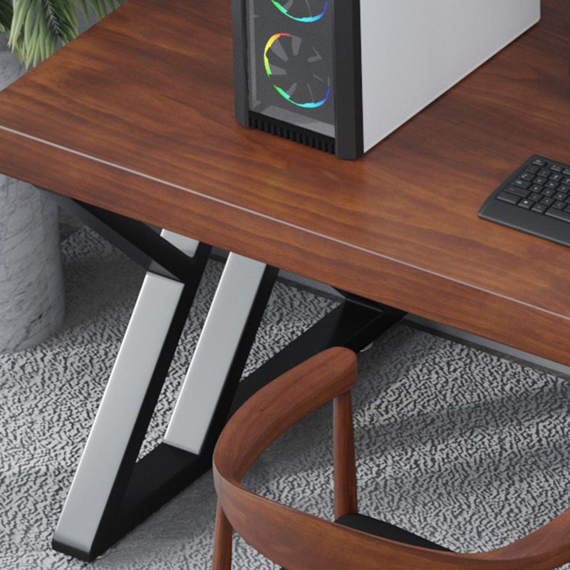 Contemporary Office Desk Antique Finish Solid Wood Computer Desk with Metal Legs Clearhalo 'furn' 'furn_office_desk' 'Furniture' 'Office Desks' 'Office Furniture' 'office_desk' 1200x1200_334835c4-e915-4c7f-9ab5-61a7013ca9da