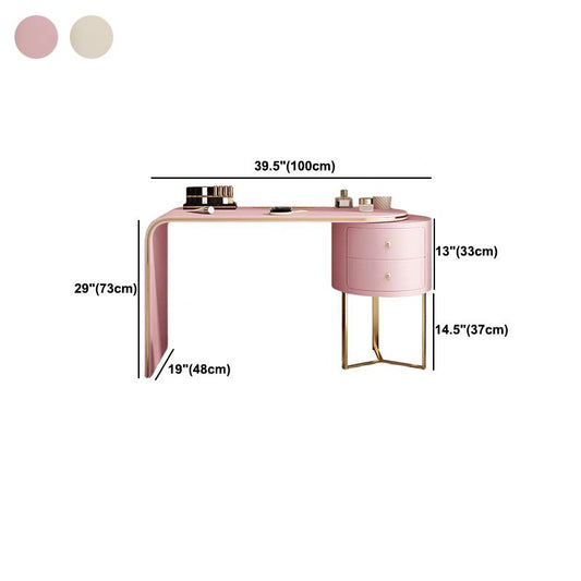 Vanidad de 2 cajones con taburetes y espejo Mesa de tocador de maquillaje de cuero genuino para mujeres