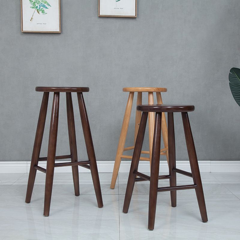 Modern Round Counter Bar Stool Wood Backless Bar Stool with Footrest
