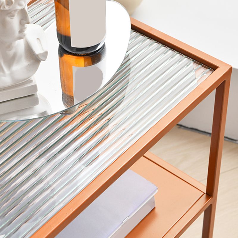 Modern 15.7-inch Rectangular Glass Top Side Table Iron Frame End Table with Shelf