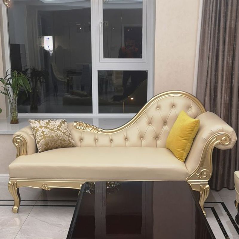 Faux Leather Upholstered Tufted Chaise Lounge Chair in Beige and Gold Clearhalo 'Chairs & Seating' 'Chaise Lounge' 'chaise_lounge' 'furn' 'furn_chaise_lounge' 'Furniture' 'Living Room Furniture' 1200x1200_33505745-55b5-4bd4-8571-a1a8438da05f