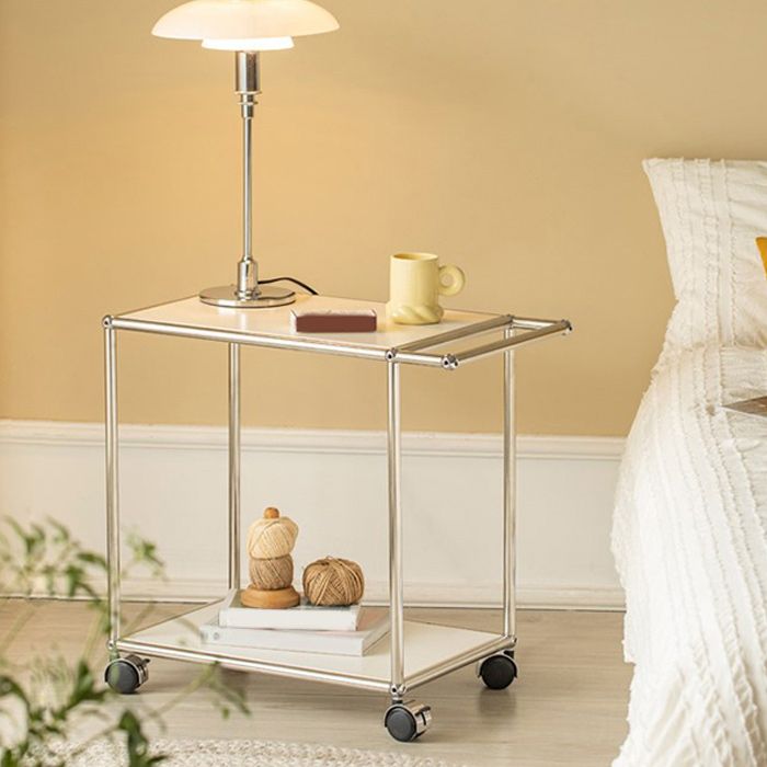 Mesa lateral de metal/vidrio rectangular con estilo moderno de base entre la base de la mitad del siglo