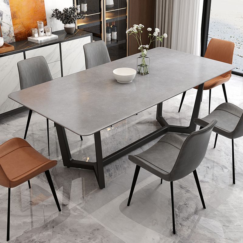 Contemporary Slate Rectangle Dining Furniture Double Pedestal Kitchen Set in Black Finish Clearhalo 'Dining Room Sets' 'Dining Tables & Seating' 'dining_room_set' 'Furniture' 'furniture_dining_room_set' 'Kitchen & Dining Furniture' 'kitchen&dining_furn' 'kitchen' 1200x1200_335da002-bf9d-44c9-9eb9-b03583c424ea