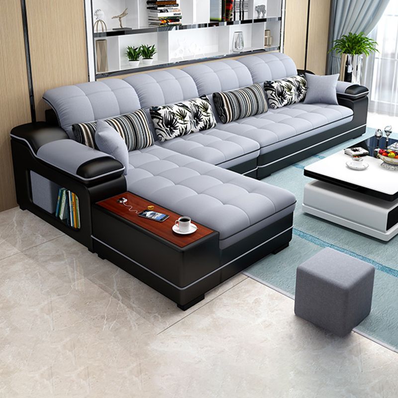 Contemporary Faux Leather and Linen Furniture Sectionals in Grey Clearhalo 'furn' 'furn_sectionals' 'Furniture' 'Living Room Furniture' 'Sectionals' 1200x1200_335f3d8f-8037-40a4-8543-3ddf1a5ba645