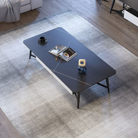 16.5" Tall Modern Ironcraft 4 Legs Slate Black/White Rectangular Top Coffee Table Clearhalo 'Coffee & Accent Tables' 'Coffee Tables' 'coffee_tables' 'Furniture' 'furniture_coffee_tables' 'Living Room Furniture' 1200x1200_33618eb3-aa75-4932-8f9e-78e6262d1e0d