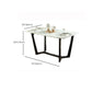 Mesa de comedor blanca de piedra rectangular moderna con base de caballete negro de cenizas