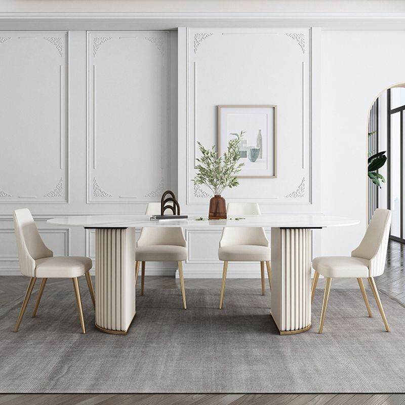 Glam Style Oval Sintered Stone Dining Set 1/4/5/7 Pieces Dining Set for Dining Areas Clearhalo 'Dining Room Sets' 'Dining Tables & Seating' 'dining_room_set' 'furn' 'furn_dining_room_set' 'Furniture' 'furniture_dining_room_set' 'Kitchen & Dining Furniture' 1200x1200_33647fe6-1b79-47d8-b886-b84668955057