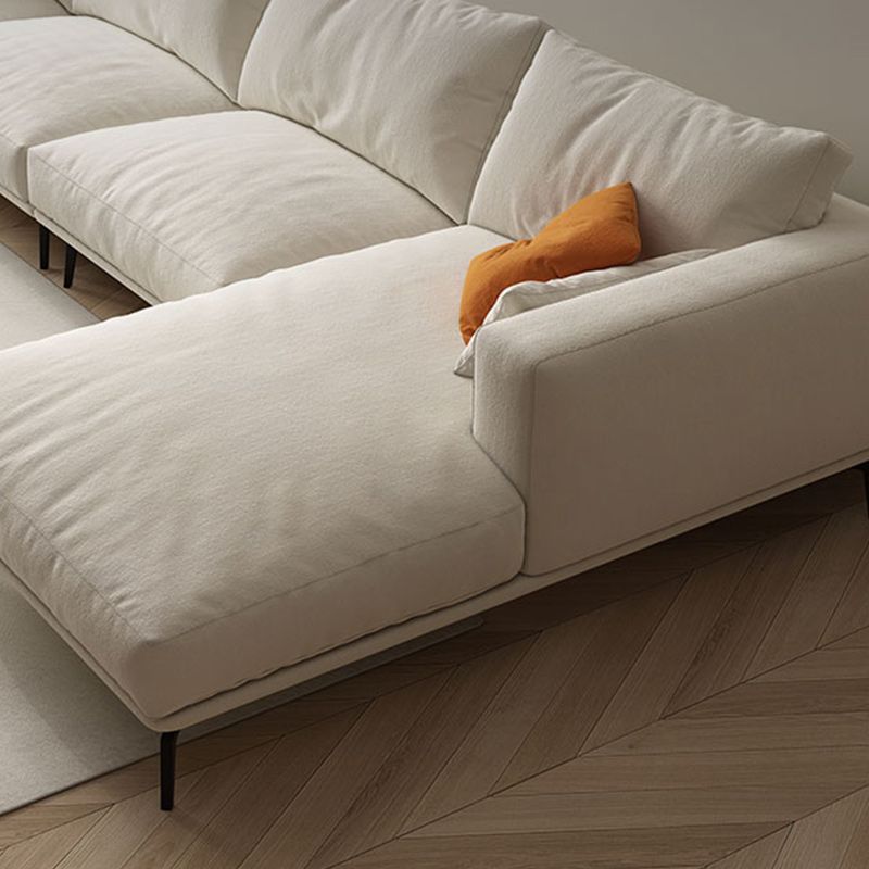 Square Arm Loose Back Sofa and Chaise Slipcovered White Fabric Sofa