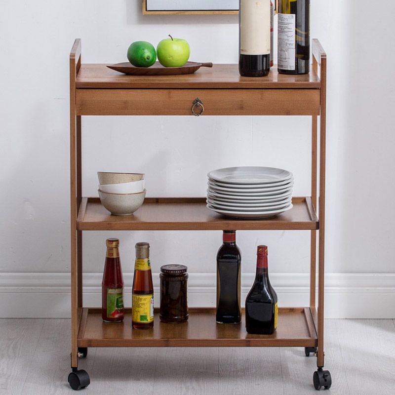Modern Open Storage Kitchen Trolley Rolling Prep Table with Open Shelves