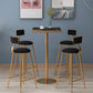 Mesa de bar con tapa de mármol y mesa de pub Glam con pedestal de metal dorado para lugares pequeños