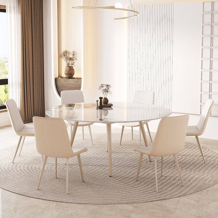 Round Modern Dining Table for Kitchen White Dinette Table with Metal Legs Clearhalo 'Dining Tables & Seating' 'Dining Tables' 'dining_table' 'furn' 'furn_dining_table' 'Furniture' 'Kitchen & Dining Furniture' 1200x1200_3374437d-5dee-4edc-ad0b-f155318b5a2e