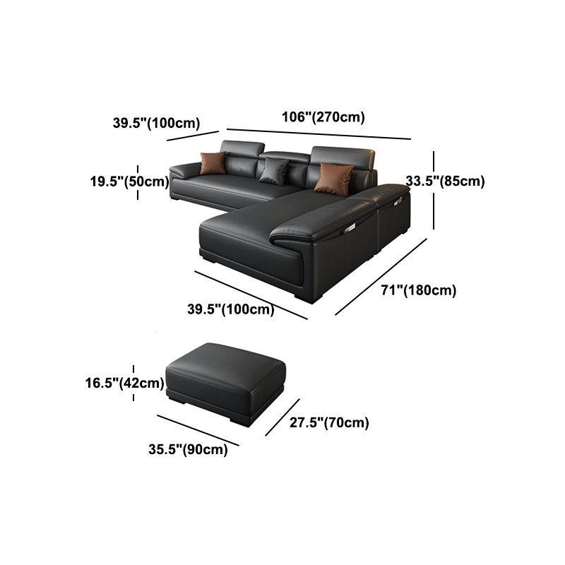 Black Faux Leather Sofa 33.46" H Pillow Top Arm Sofa & Chaise Clearhalo 'furn' 'furn_sectionals' 'Furniture' 'furniture_sectionals' 'Living Room Furniture' 'Sectionals' 1200x1200_337480eb-daf8-496e-91d9-36a1e59320b4