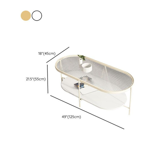 4 Legs Metal Coffee Table Shelf Included Oval Glass Top Cocktail Table Clearhalo 'Coffee & Accent Tables' 'Coffee Tables' 'coffee_tables' 'furn' 'furn_coffee_tables' 'Furniture' 'Living Room Furniture' 1200x1200_3377da45-e177-4f9d-8ee2-ff1dea474364