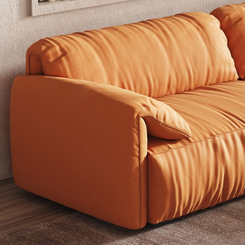 Contemporary Pillow Top Arm Settee Orange Faux Leather Sofa for Living Room Clearhalo 'furn' 'furn_sofas' 'Furniture' 'Living Room Furniture' 'Sofa' 'sofas' 1200x1200_3378e89d-36f2-46db-8b7f-aa1492484cd5