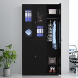 Black Wardrobe Armoire with Garment Rod Steel Wardrobe Cabinet