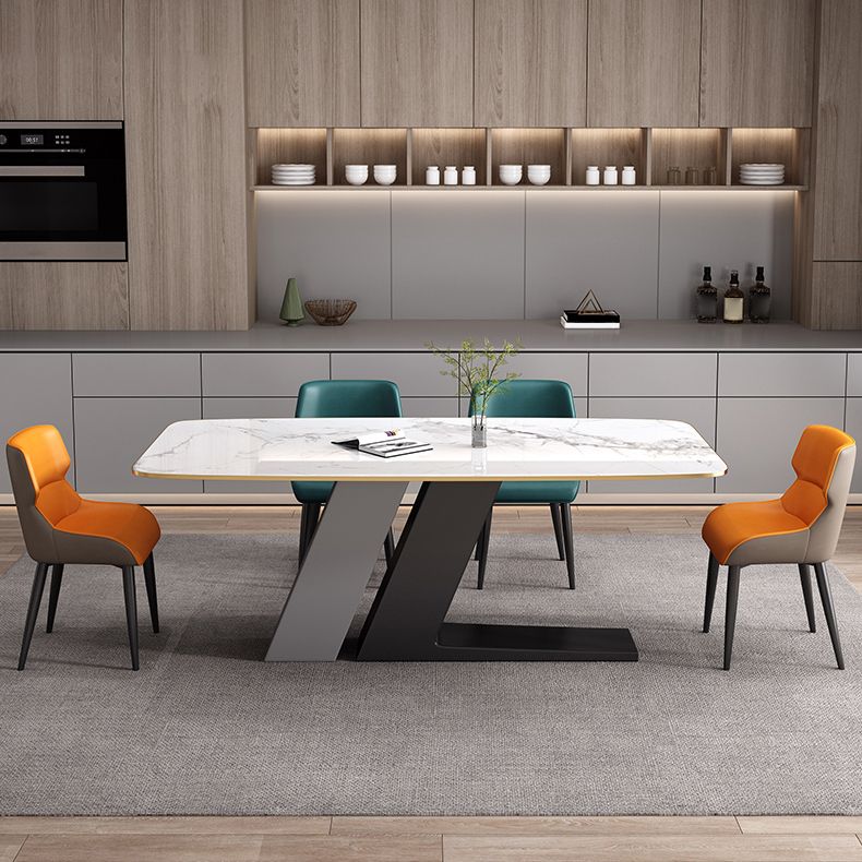 Industrial Sintered Stone Table for Restaurant Rectangle White Table with Double Pedestal Clearhalo 'Dining Tables & Seating' 'Dining Tables' 'dining_table' 'furn' 'furn_dining_table' 'Furniture' 'Kitchen & Dining Furniture' 1200x1200_337f9061-3a32-4237-87c3-1473fc0c9d8a