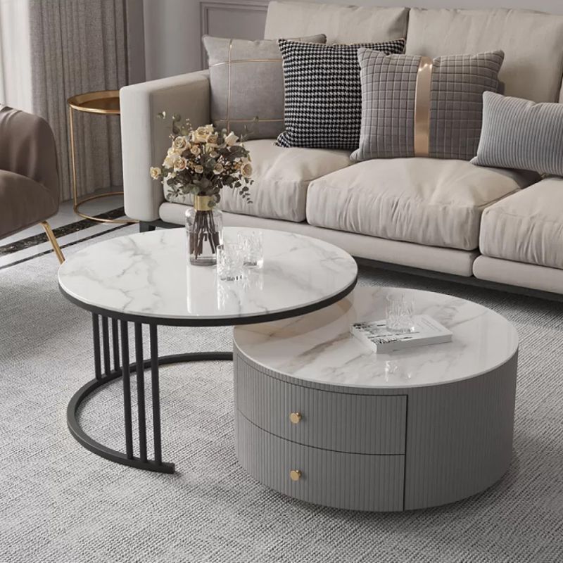 Modern Round End Table Living Room No Distressing Side Table with Drawers Clearhalo 'Coffee & Accent Tables' 'Coffee Tables' 'coffee_tables' 'furn' 'furn_coffee_tables' 'Furniture' 'Living Room Furniture' 1200x1200_3380b83c-3c7d-4763-8539-5898d95a55d0
